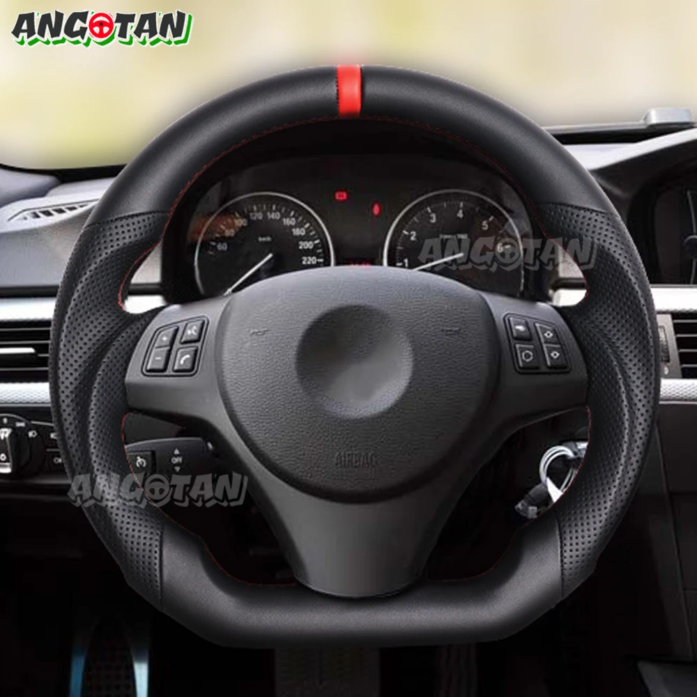 Black Smooth Leather Car Steering Wheel For BMW  E90 E92 E93 M3 328i 335i 135i 2005-2012 Steering Wheel Flat Bottom