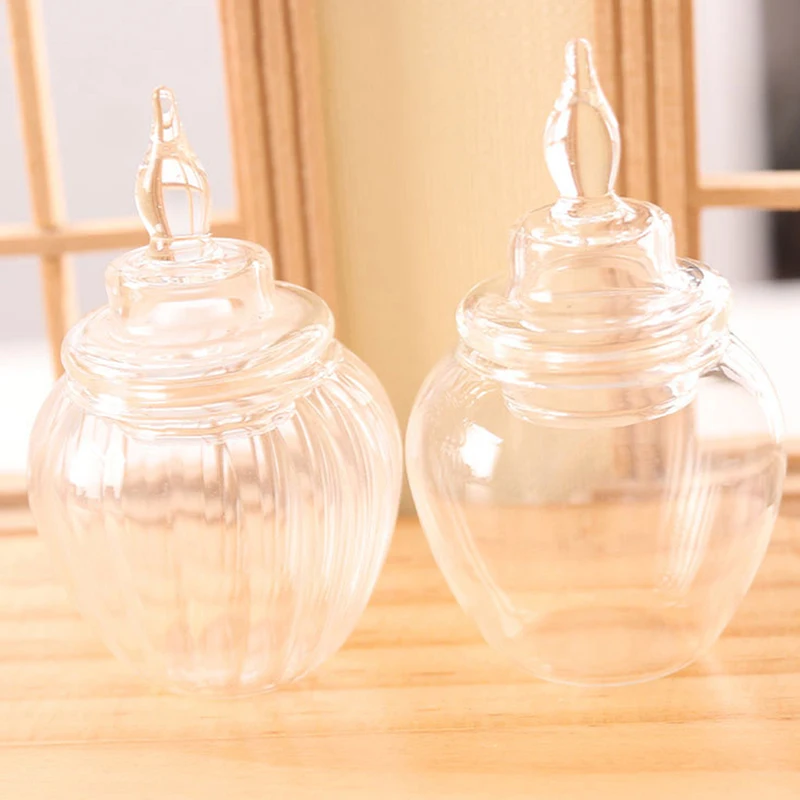 1pc 1/12 Puppenhaus Mini Glas Bonbon glas Dessert Tank Aufbewahrung flasche Küchen zubehör für Puppenhaus Dekor so tun, als würde man Spielzeug spielen