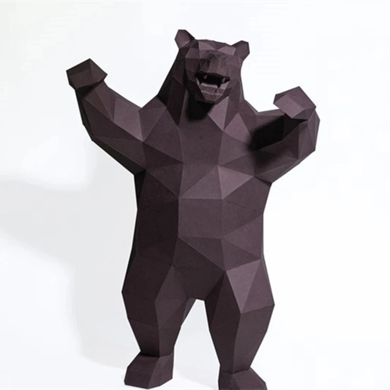 Brown Bear Paper Model Sculpture Paper Craft Origami Low Poly Home Art Decoration DIY 3D Handmade Room Ornaments Adult Gift Toy