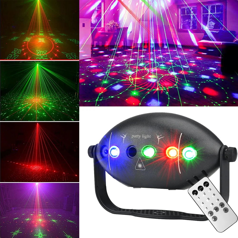 

Stage DJ Party Laser Projector Disco Rugby Rechargeable Red Green Blue Strobe Lights Club Home Holiday Christmas Lights