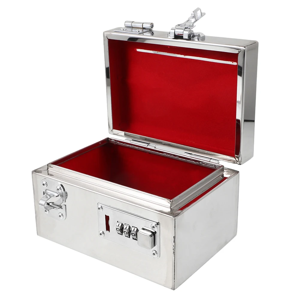 

Stainless Steel Password Lock Money Saving Compact Metal Coin Dual Security Portable Cash Box For Adults Home Office Use