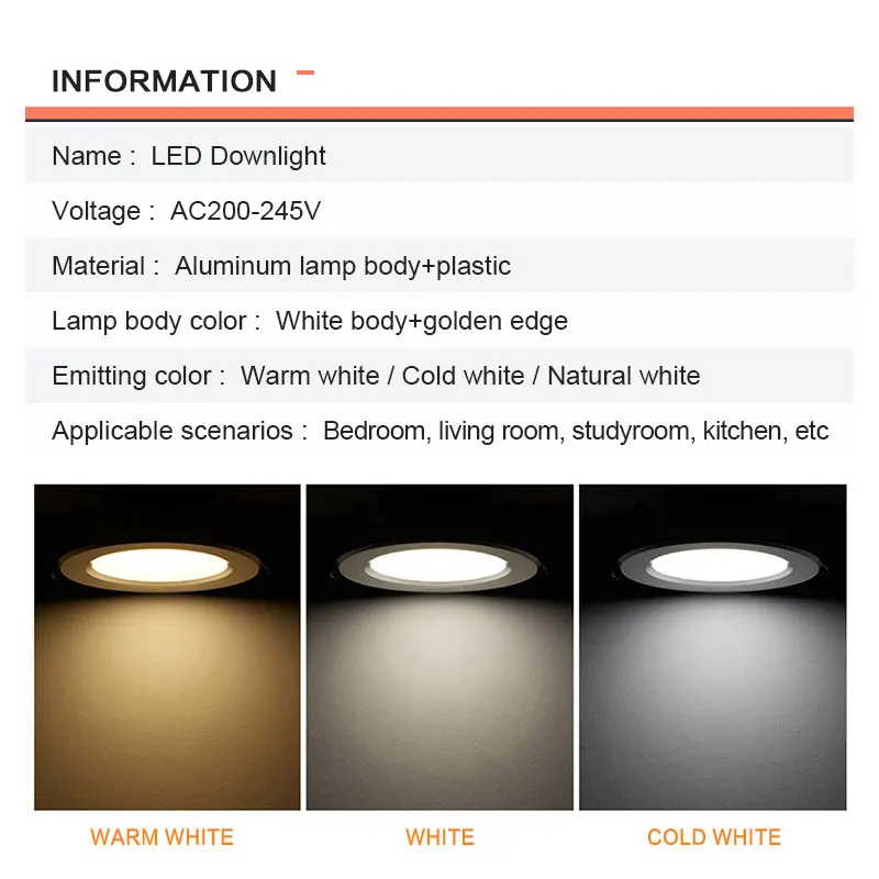 10pcs/lot LED Downlight Ceiling Lamp 7W 9W 12W 15W 18W Spotlight Golden border Round Recessed down lamp AC 220V 240V Lighting