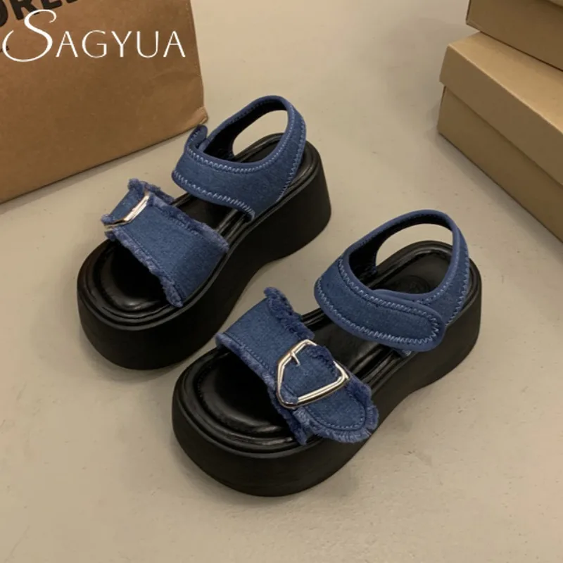 

Platform Wedges Women Sandals Cowboy High Heels Shoes Slippers Slingback Summer 2025 Trend Shallow Pumps Dress Casual Sandalias