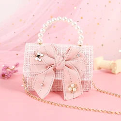 Korean Kids Purses and Handbags Mini Crossbody Cute Girls Pearl Hand Bags Tote Little Girl Small Coin Pouch Party Purse Gift