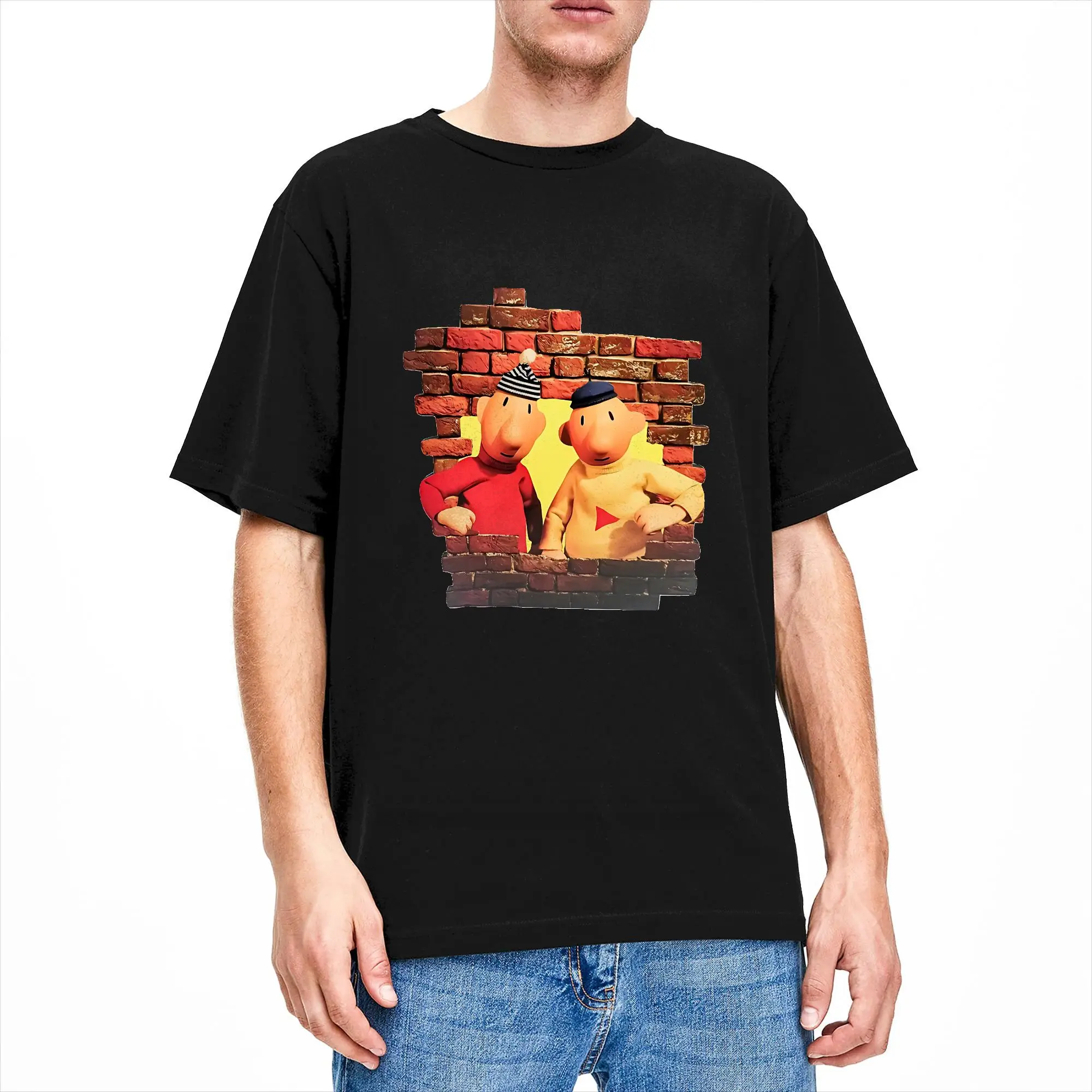 Pat and Mat Cartoon T Shirt Men Cotton Vintage T-Shirt Crewneck  Tees Short Sleeve Clothes Classic