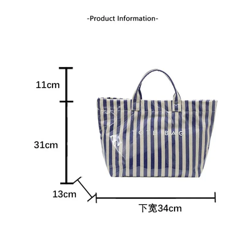 PVC-Tragetasche, wasserdichte modische Damen-Umhängetasche mit vertikalen Streifen, große Arbeitstasche mit Henkel, Shopper-Tasche – Detail 1