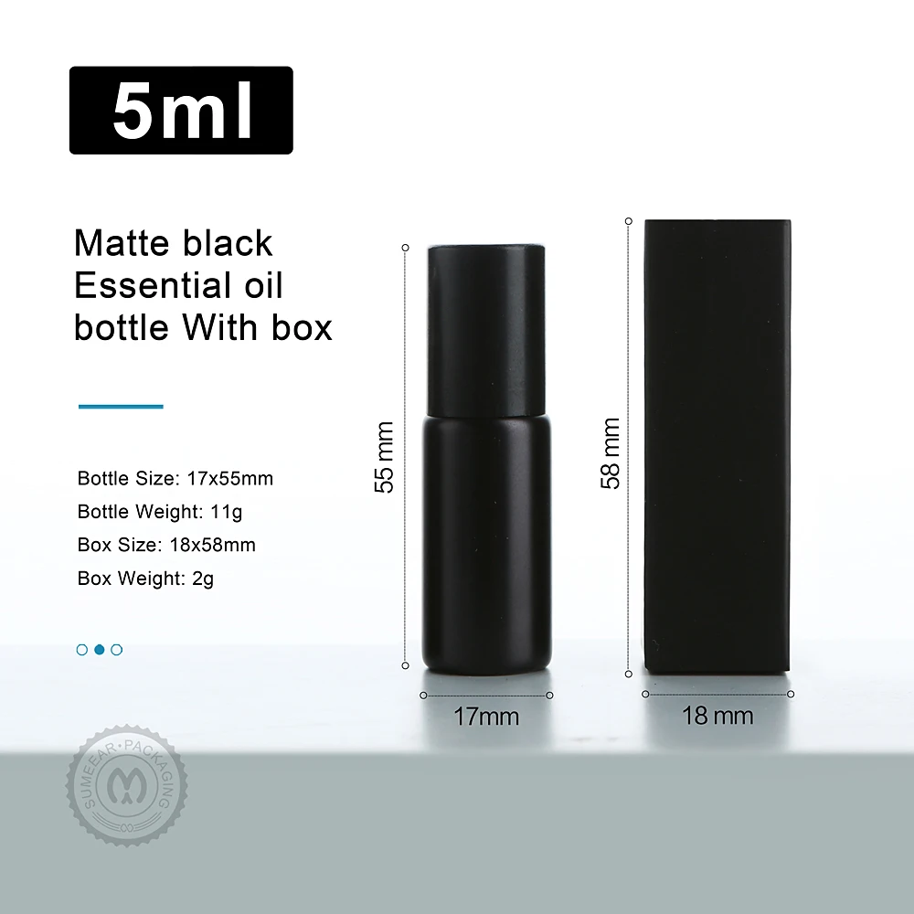 50/100 قطعة 5 مل عطر زجاجي أسود غير لامع مطلي بالكهرباء/زجاجات الزيوت العطرية، بكرات مدمجة ومحمولة وقابلة لإعادة الملء مع صناديق.