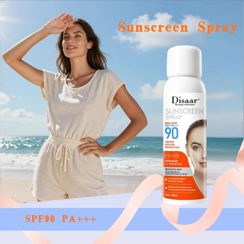 

Солнцезащитный спрей 160 мл SPF90, защита от УФ-излучения, водостойкий, устойчивый к поту, длительного действия, увлажняющий, нежирный, осветляющий, для ухода за кожей тела