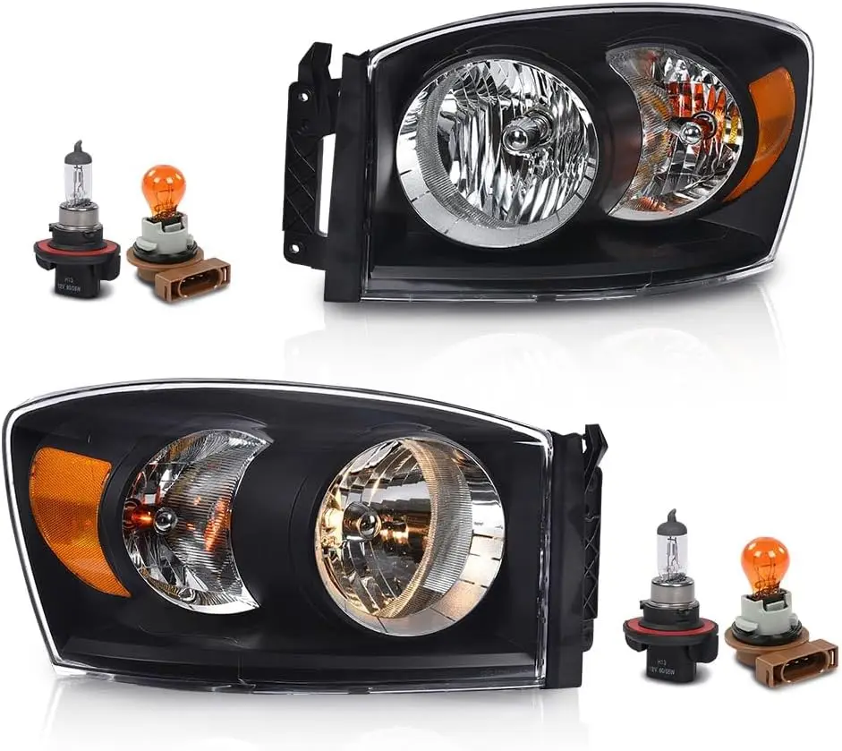 

Headlights w/Bulbs Pair Compatible with Dodge Ram 1500 2006-2008/Fit Dodge Ram 2500 3500 2006-2009 68003125AD, 68003124AD, CH250