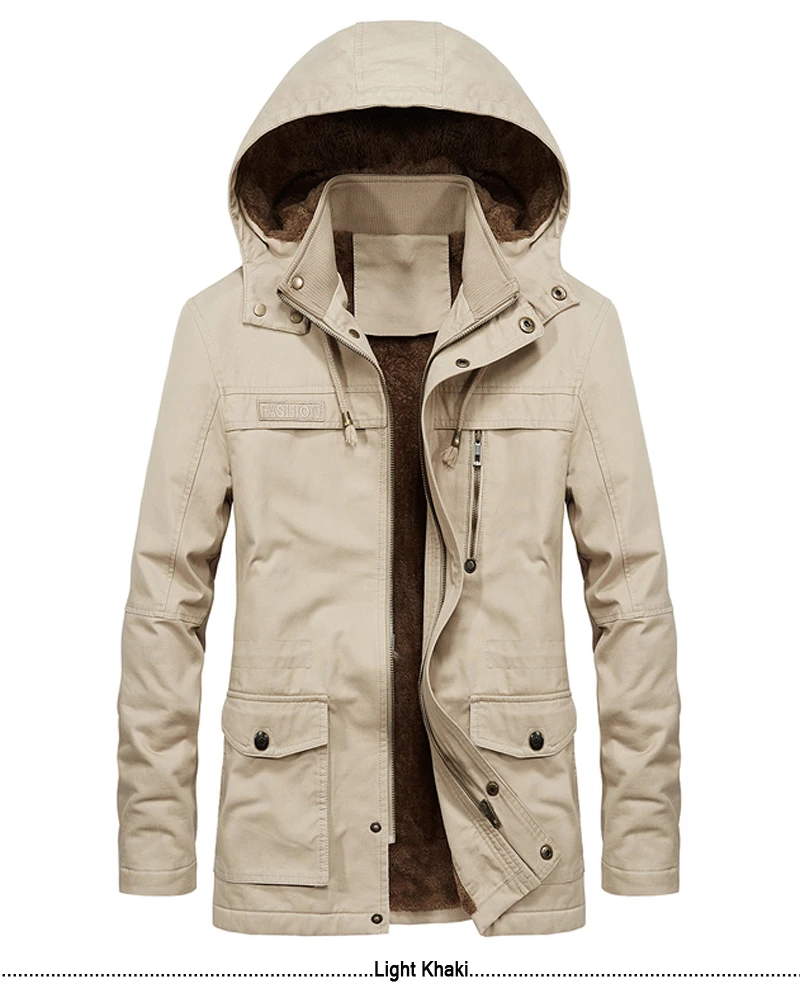 Military Cargo Coat Mens Thick Warm Man Jacket Winter Parkas Casual Cotton Padded Jacket Male Multi-Pocket Fur Hoodies Men Parka