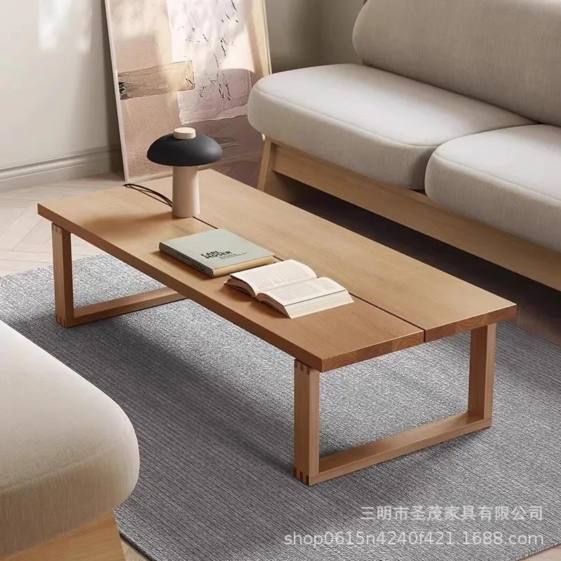 غرفة المعيشة الإبداعية سجل نقر ولسان طاولة القهوة شقة صغيرة غرفة المعيشة طاولة الشاي بسيطة الصلبة الخشب اليابانية حصير