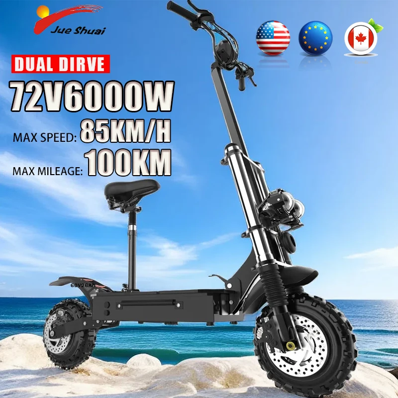 

72V 6000W Electric Scooter for Adults 85KM/H 53MPH Top Speed 30Ah Lithium Battery up to 100KM 11 Inch Pneumatic Tire Commuter