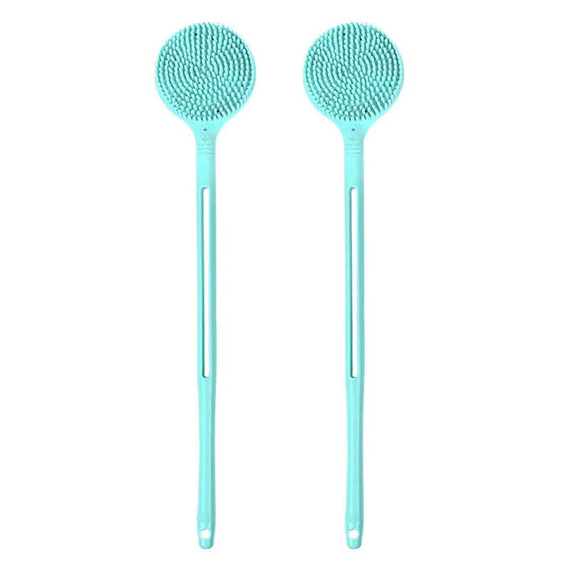 2X Double-Sided Shower Body Brush Silicone Long Handle Bathroom Wash Brush Bathing Massage Back Body Exfoliating Brush