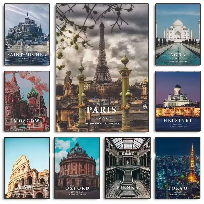 Paris New York Havana Dubai Amalfi Seoul Barcelona Bern City Coordinate Poster Canvas Painting Wall Art Picture for Home Decor