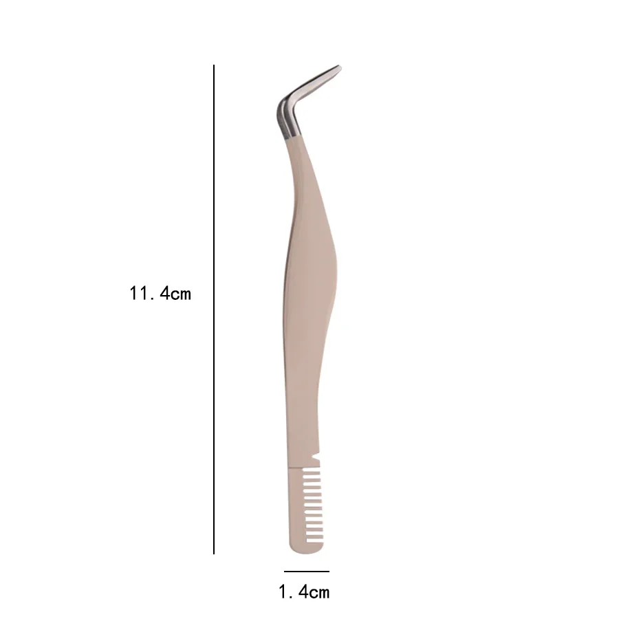 Pinzas para pestañas de acero inoxidable, pinzas para extensión de pestañas con peine, herramienta de aplicación de pestañas postizas para niñas y mujeres principiantes, 1 ud.