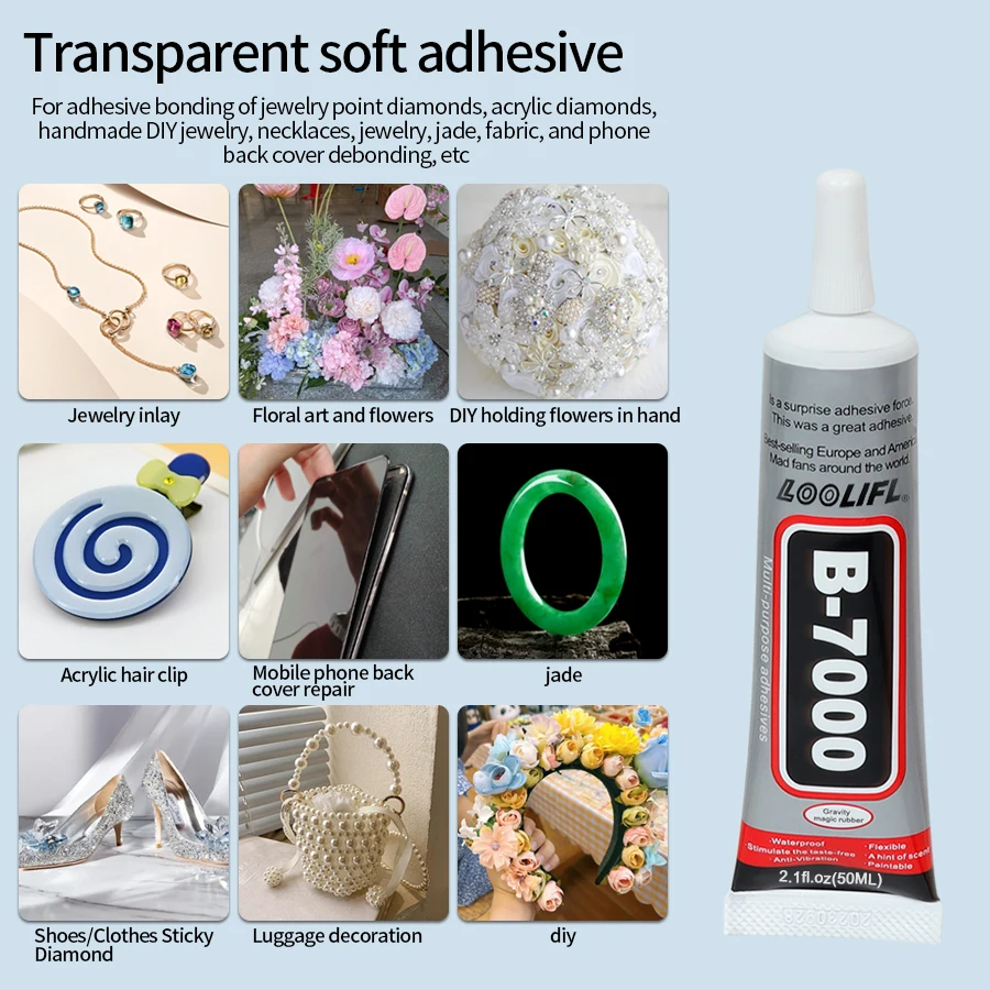 B7000 perekat transparan untuk rhinestone, digunakan untuk pembuatan perhiasan, perekat serbaguna 50ml, rhinestone, kerajinan seni kuku DIY