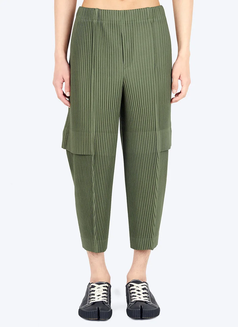 ISSEY 2026 New Arrival Japan Miyake-Style Pleated Workwear Pants Layered Design Three-Quarter Length Relaxed Fit Men's Pants