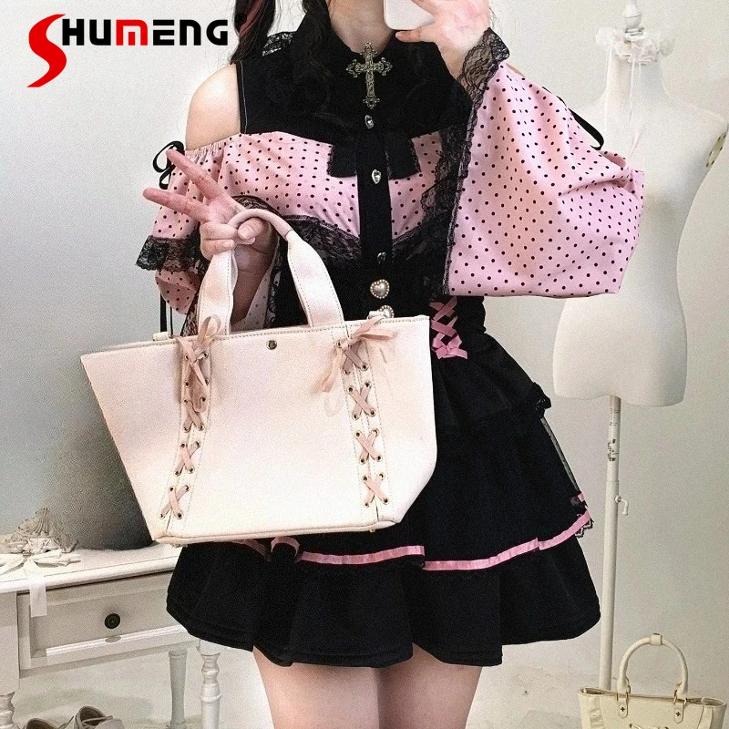 

Lolita Sweet New Beautiful Lace-up Heart Button Mini Skirts Japanese Rojita SC Bow Double Layer Puff Skirt 5 Colors Can Choose