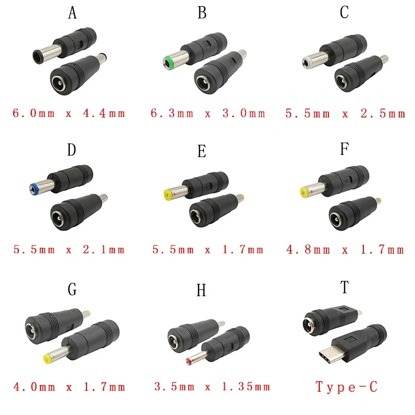 5.5x2.1mm DC Power Female Jack to DC Male Plug Tips Multi Adapter Connectors Converter for Computer Cable Notebook Laptop
