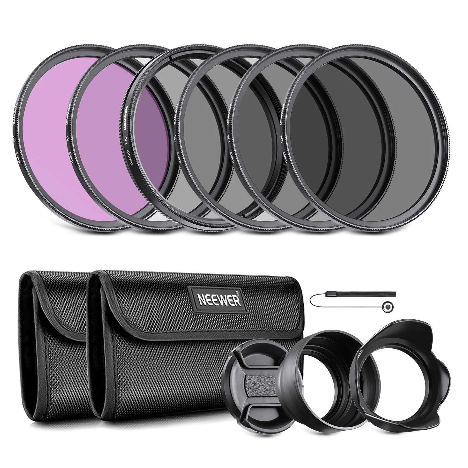 NEEWER Objektivfilter-Set: UV-, CPL-, FLD-, ND-, ND4- und ND8-Objektivblende und Objektivdeckel, kompatibel mit Canon Nikon Sony Panasonic DSLR – Detail 1