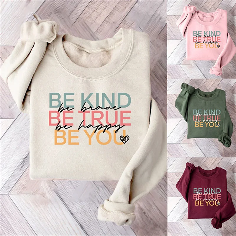 

Autumn and winter new cotton fashion be kind be true be true thick warm clothes women's retro crew-neck casual hoodie