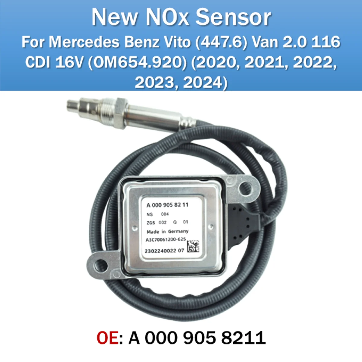 A0009058211 NOx Sensor for Mercedes Benz Vito (447.6) Van 2.0 116 CDI 16V (OM654.920) (2020, 2021, 2022 Nitrogen Oxygen Sensor