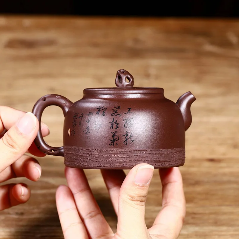 Drop-Shipping Yixing Pure Handmade Raw Ore Purple Teapot With Clay Painting Zhiyuan Teapot High-End Tea Set