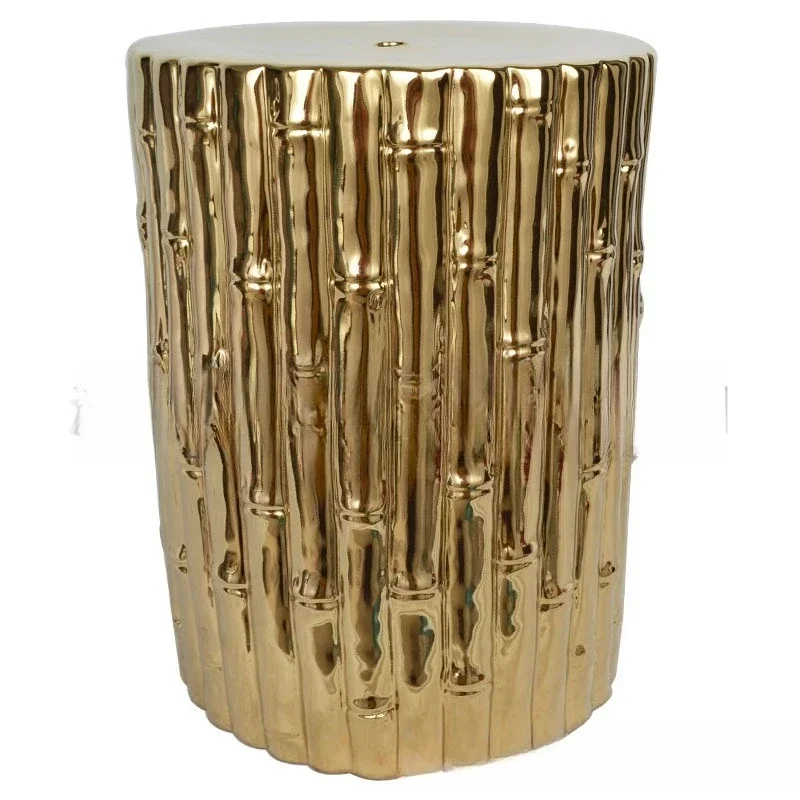 

Local tyrant gold bamboo decoration medium and high temperature ceramic stool crafts