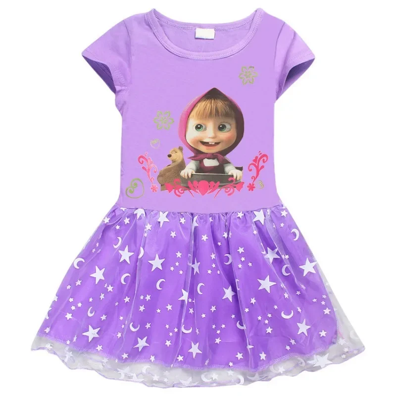 فستان ماشاس والدب للفتيات والأطفال أزياء تنكرية صيفية فساتين قطنية كرتونية لطيفة للأطفال ملابس كاواي هدايا