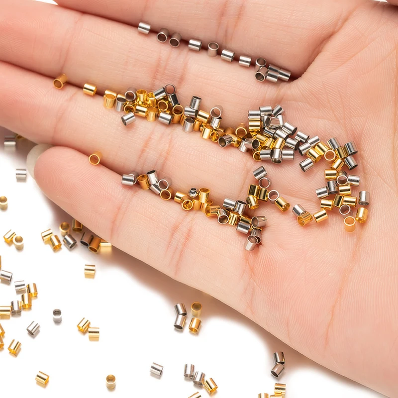 100pcs Stainless Steel Crimp Tube Spacer Bead Cord End Cap For DIY Bracelet Necklace Earring Jewelry Making Accessories Findings