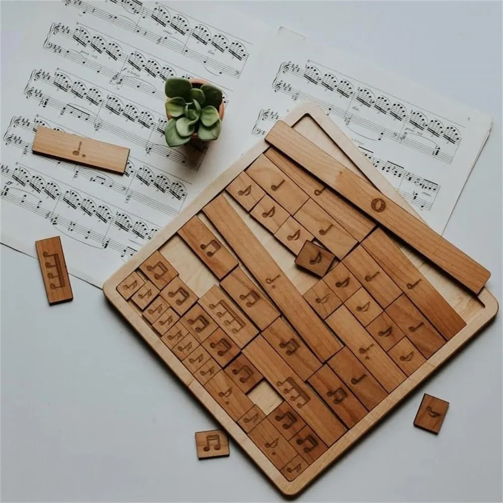 Handmade Wooden Music Puzzle Funny Toy Music Education Tool Fun Learning Piano Musical Notes Wooden Puzzle