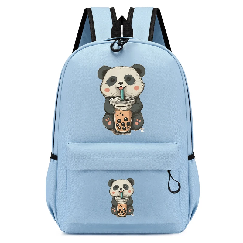 Mochila escolar de dibujos animados para niños, Bolsa Escolar con estampado de Panda pequeño, Boba para beber, Kawaii