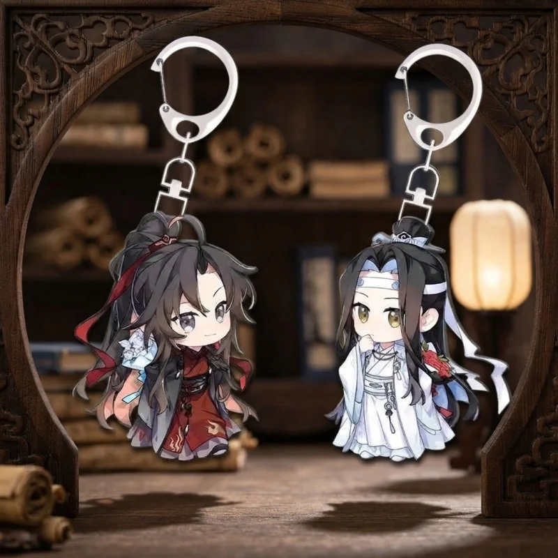 Wei Wuxian Lan Wangji Flower decor Q style 5cm Acrylic Keychain Character Pendant Backpack Charm Collectible Gift For Hobby Fans