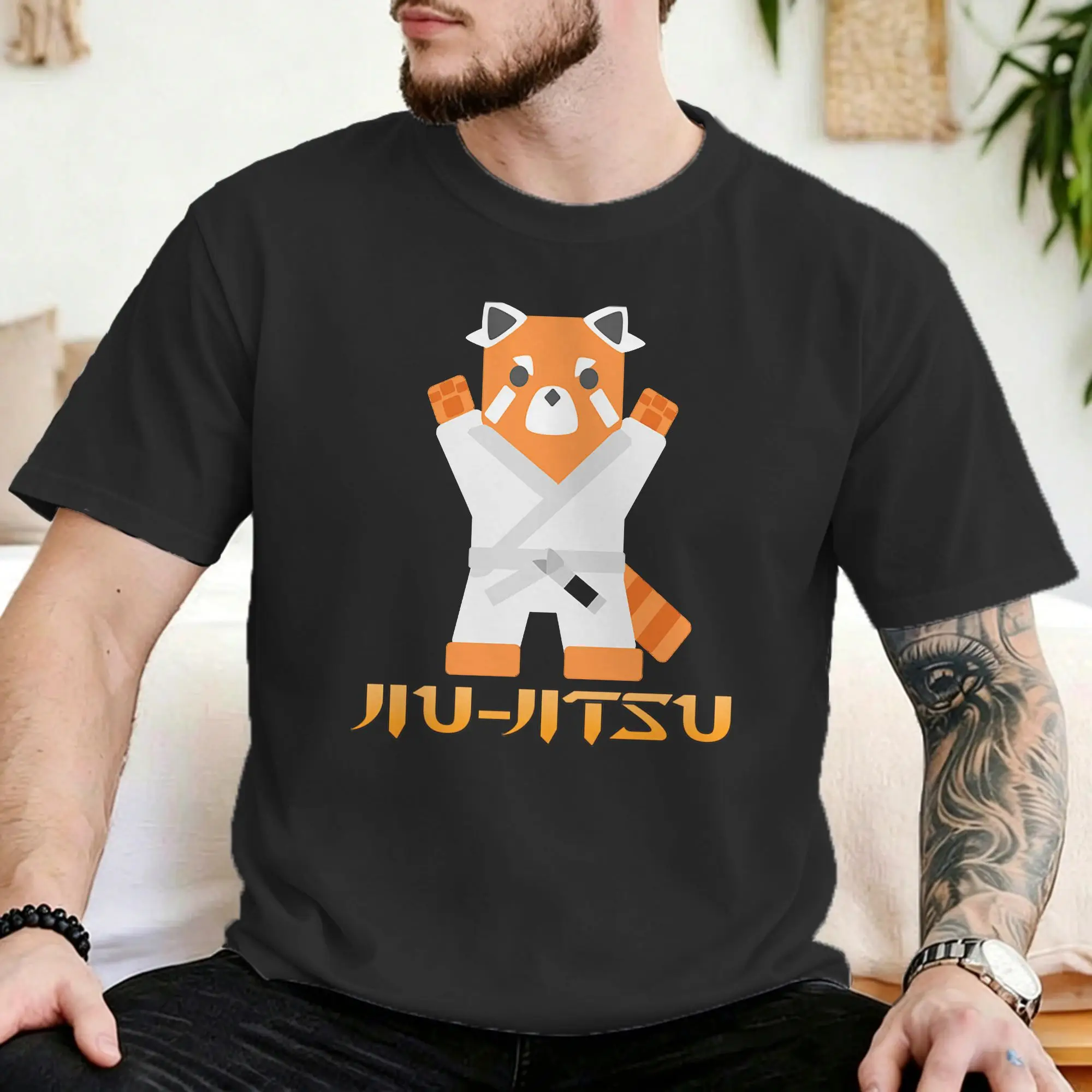 Men Women Jiu Jitsu Red Cat White Belt T Shirt  Pure Cotton Clothes Fashion Short Sleeve Crewneck Tees Unique T-Shirt