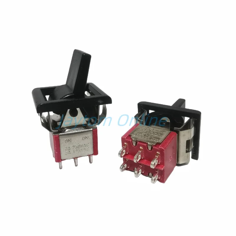 2pcs Locking Toggle Switch AC 250V/3A 125V/5A SPDT 6Pin 2 3Positions ON OFF ON Momentary Toggle Switch T80-R Snap-in Panel Mount