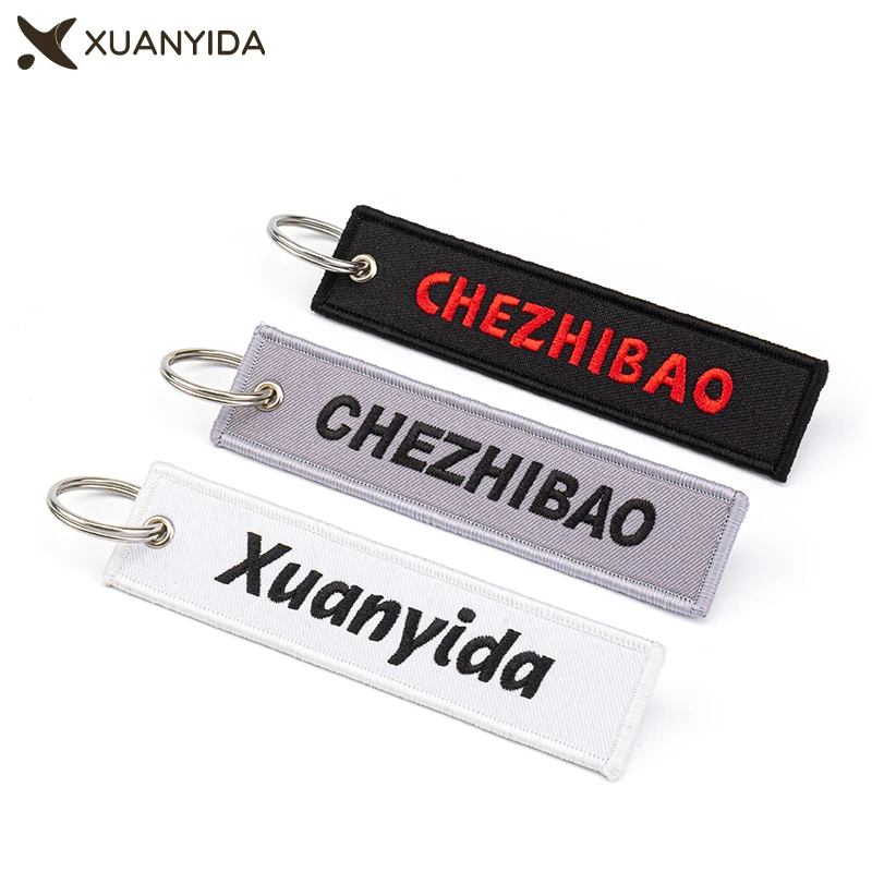 Custom Embroidered Keychain Key Tag For Car Motorcycle Embroidery Fabric Keychains Customized Your Text Name Logo