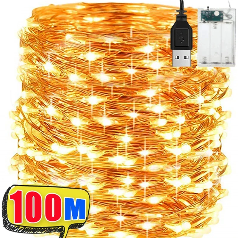 

100/2M LED String Lights USB/Battery Waterproof Copper Wire Garland Fairy Lighting Strings Christmas Wedding Party Decor Lamps