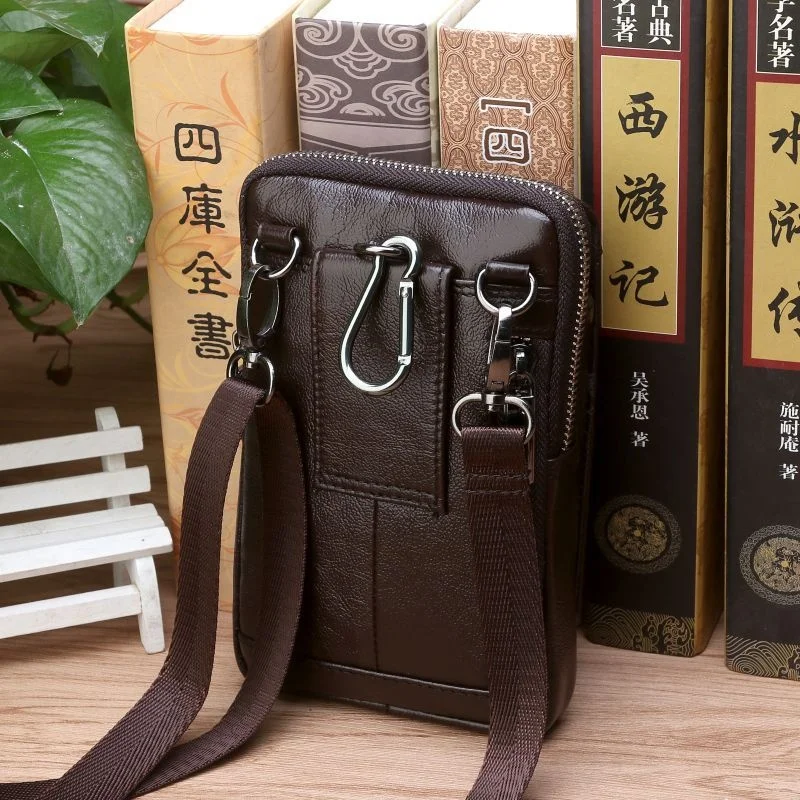 High Quality Genuine Leather Men Hip Bum Belt Purse Fanny Pack Pouch Mini Cell Mobile Phone Pocket Cigarette Case Hook Waist Bag