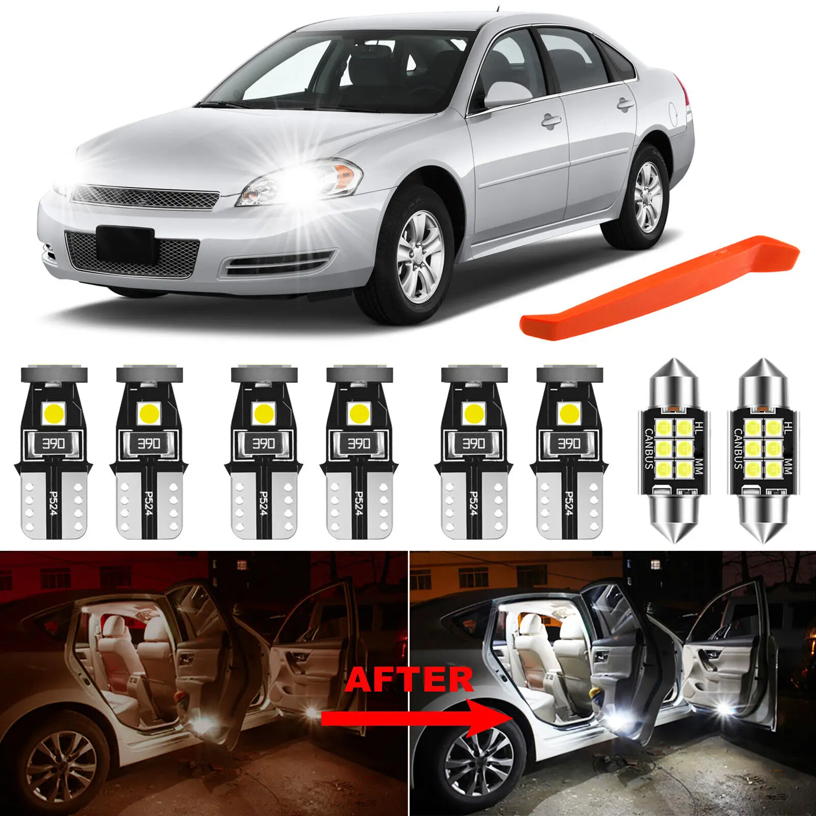 

Winetis 11Pcs Interior LED Light Bulbs Kit for Chevy Chevrolet Impala 2006-2015 Cool 6000K White + Free Tool