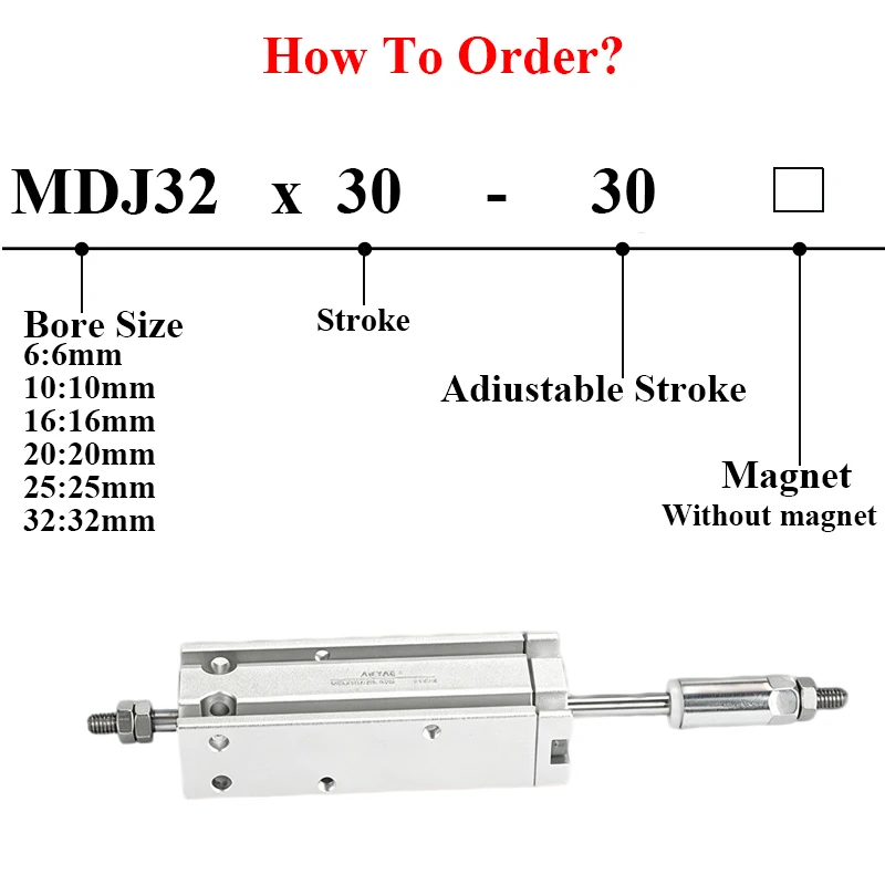 AirTAC MDJ 6 MDJ12 MDJ16 MDJ20 MDJ25 MDJ32mm Bore Adjustable Stroke Type Multi-mount Pneumatic Cylinder For Automation Equipment