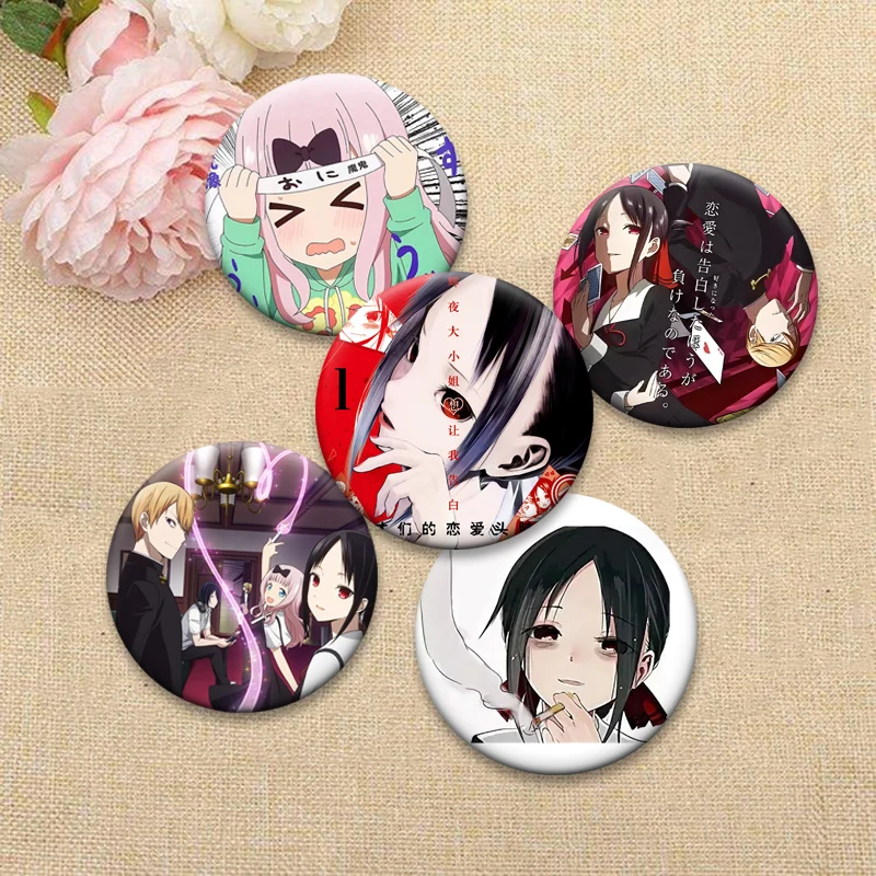 Round Display Brooches Anime Kaguya SamaLove Is War Badge Fujiwara Chika,Shirogane Miyuki,Shinomiya Kaguya Cartoon Lapel Pins