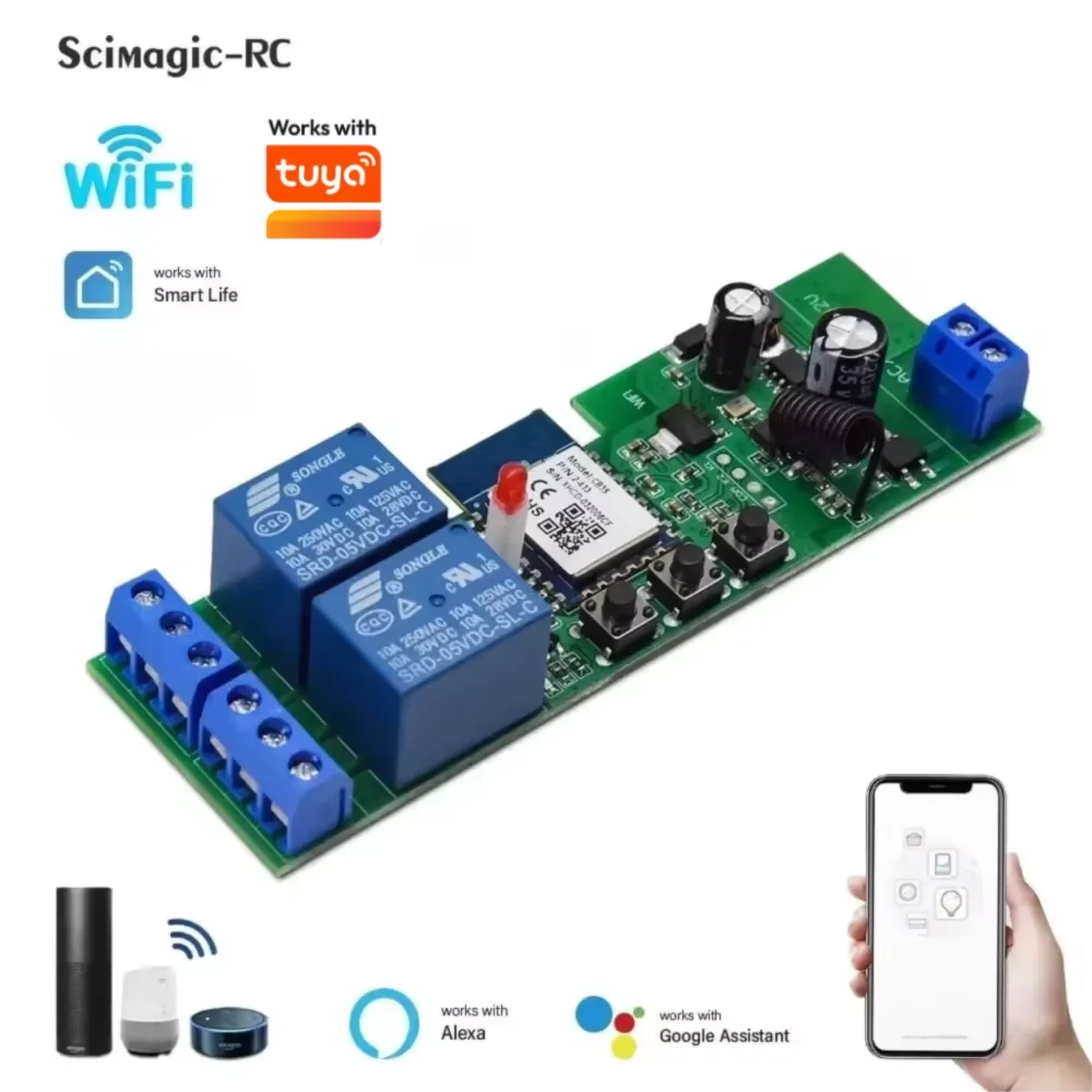 

Works With Tuya Smartlife Relay Module Home Automation 2CH DC 7-32V AC 110V 220V RF 433Mhz Remote Control Light Switch Alexa