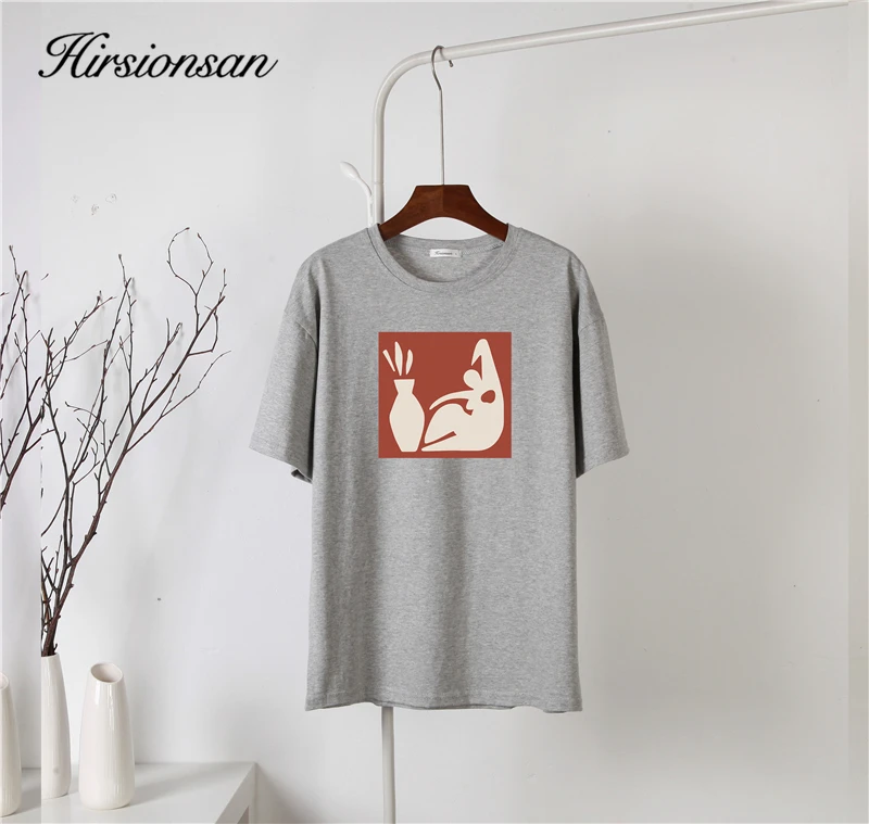 Hirsionsan githic impressão t camisa das mulheres 2023 novo verão chique t 100% algodão vintage jumper roupas oversized casual pulôver topo