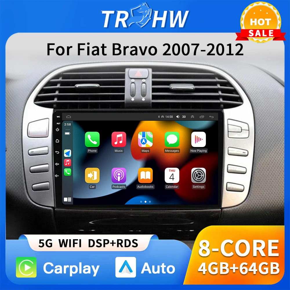 TRHW لشركة فيات برافو 198 2 II 2007 -2014 2K QLED أندرويد راديو السيارة الوسائط المتعددة مشغل فيديو نظام تحديد المواقع ستيريو CarPlay 4G رئيس وحدة