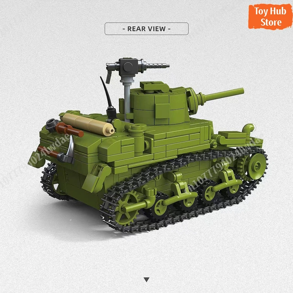 제2차 세계대전 미국 육군 M3A1 스튜어트 1:35 블록 장난감 크리스마스 선물 교육용 군사 모델 교육용 장난감 크리스마스 선물