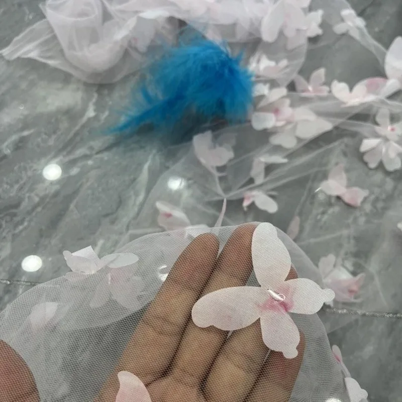 2 Yards Five Color Options, Three-dimensional Butterfly Mesh Embroidery Lace Decal Fabric DIY Clothing Decoration Accessories