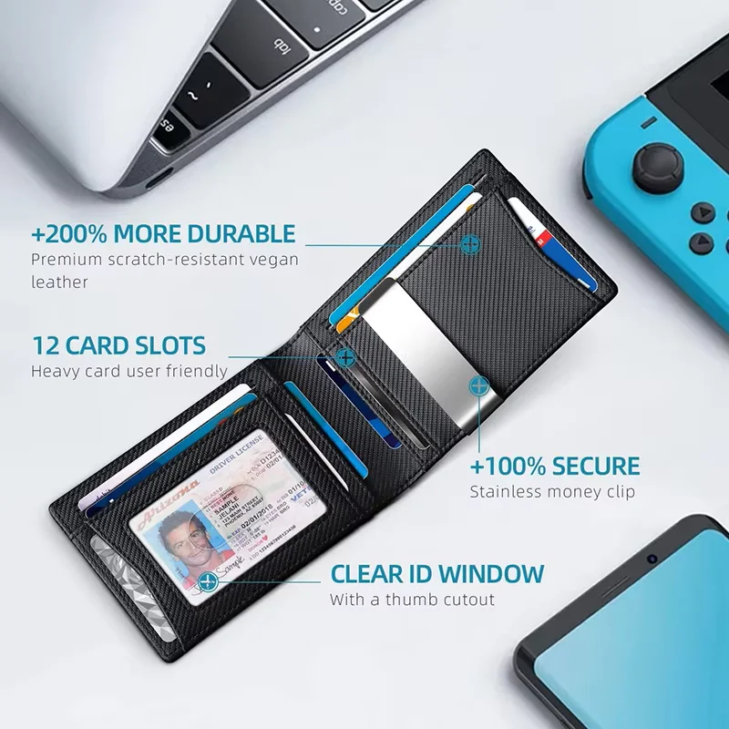 초박형 RFID 차단 지갑, 남성용, 탄소 섬유 PU - Money Clip Minimalist Rfid Blocking 리뷰 및 가격