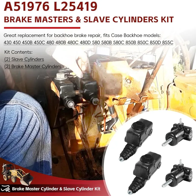 #A51976 ,#L25419 Brake Masters & Slave Cylinders Kit For Case Backhoes 430 450 450B/C 480 480B/C/D 580 580B/C 850B/C/D 855C