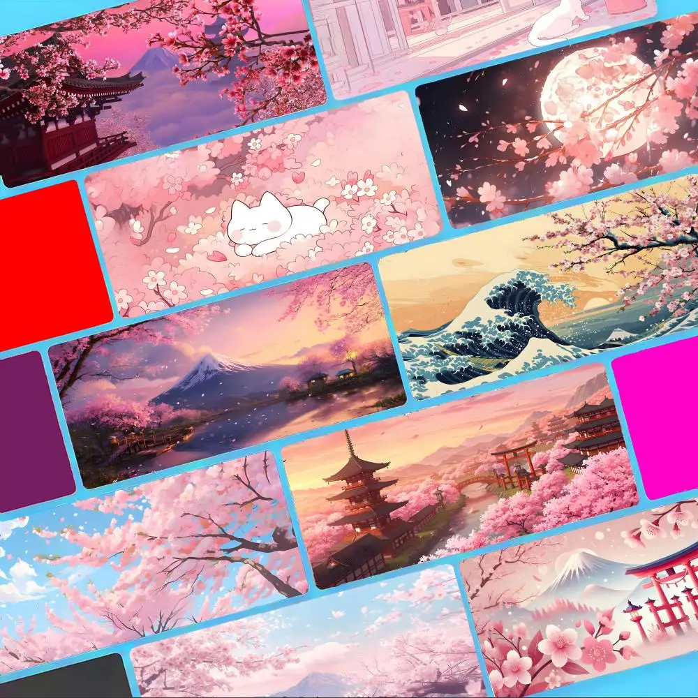 Casual Delicate Ephemeral Cherry Blossom Mouse Pad Non-Slip Large Desk Mat Thick Stitched Edge Gaming Mousepad