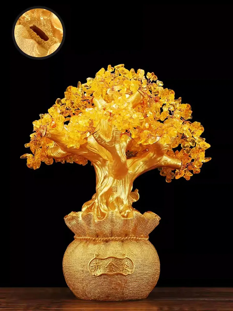 Golden Lucky Money Tree for Business, Extra Large, Natural Citrine